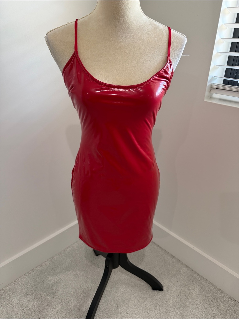 Oh Polly Red Vegan Leather Mini Slip Dress